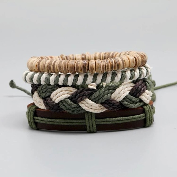✧ 4/$15 4PC Men’s Nature Tones Cowhide Beaded Bracelet Bundle - Picture 2 of 5